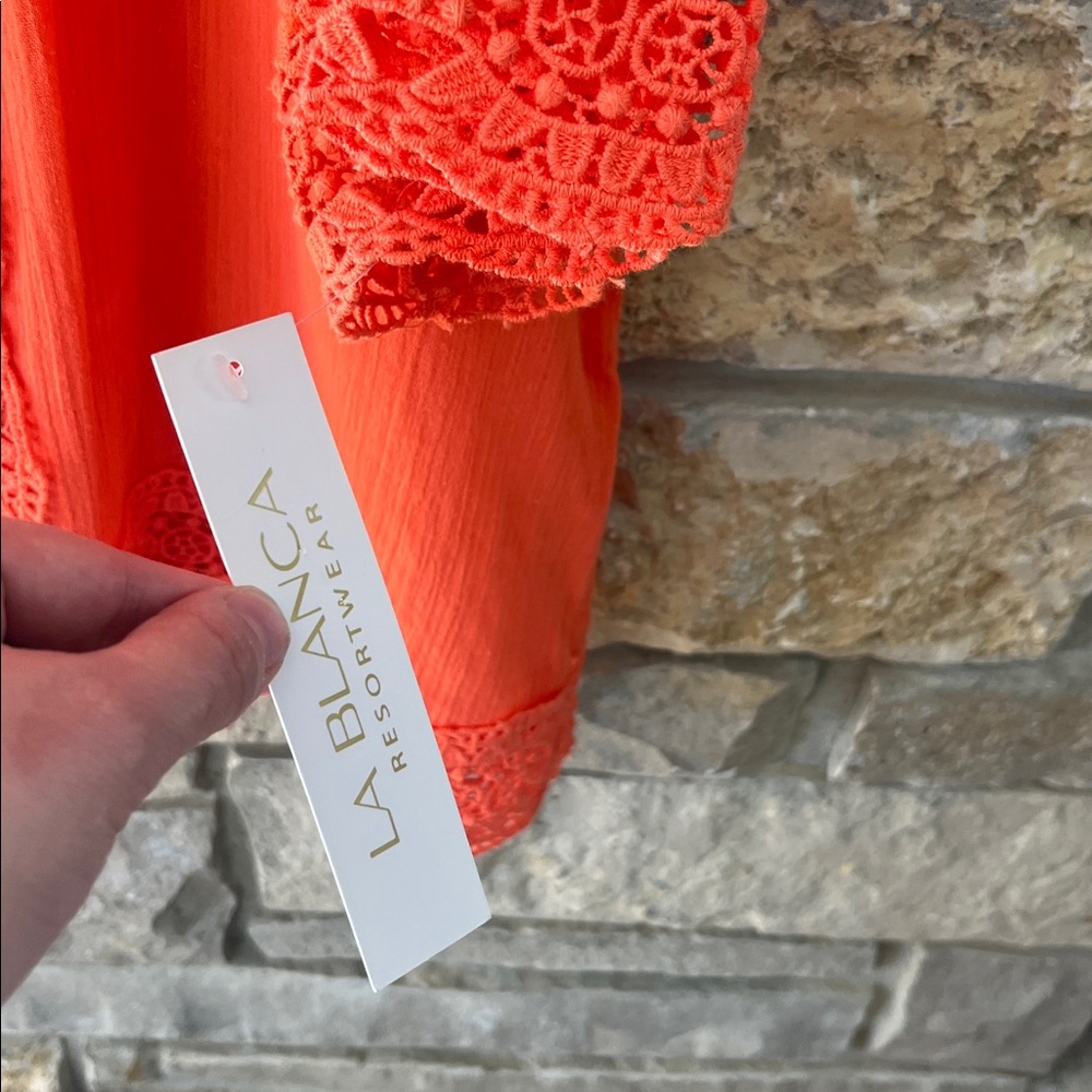 NWT La Blanca Vibrant Orange Crochet Swim Cover-Up Size Large - Picture 3 of 15